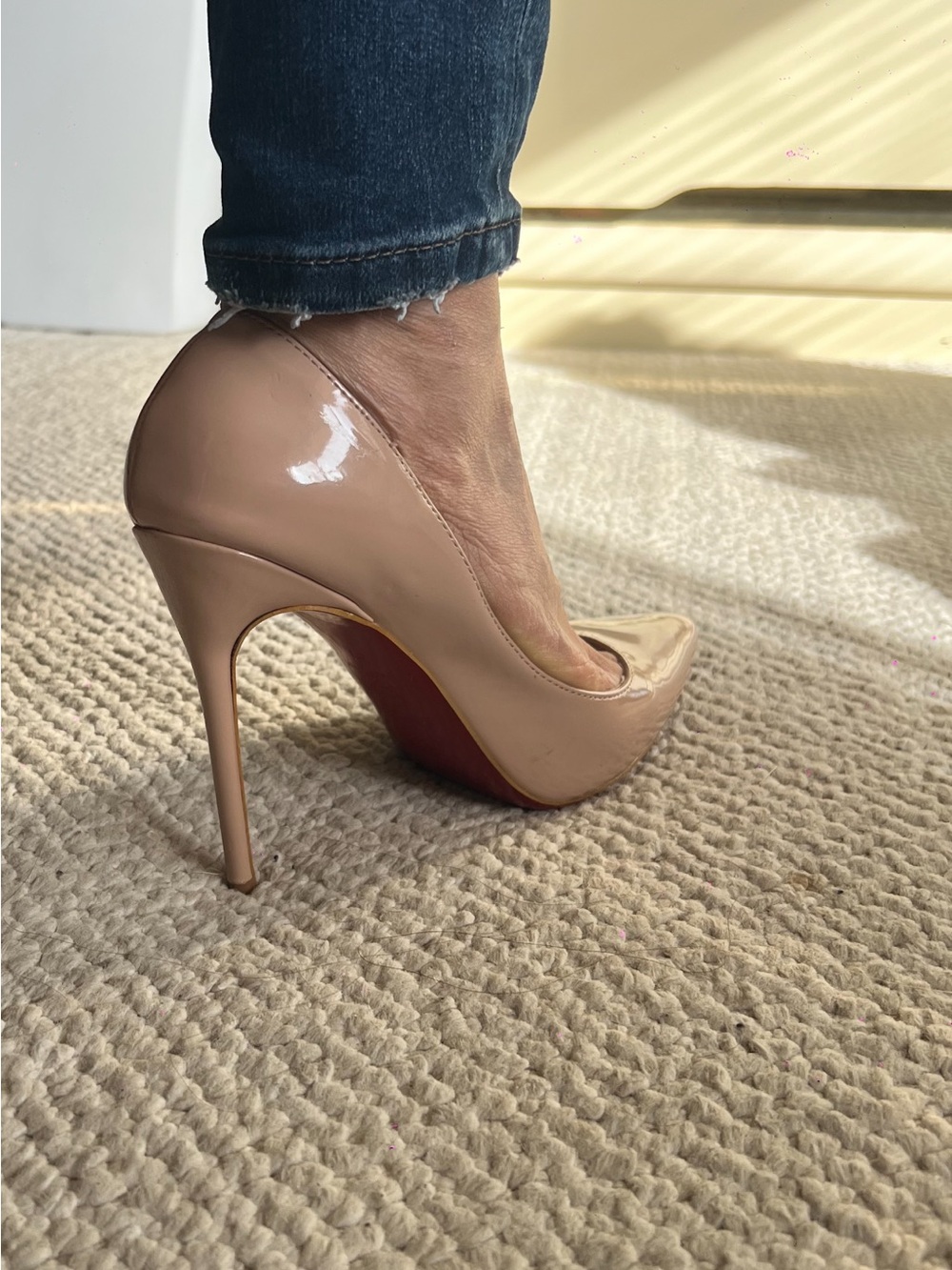 Christian Louboutin Nude Patent Pump with Signature Red Sole